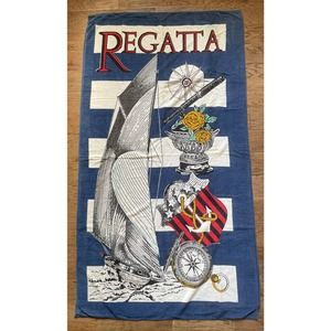 Vintage Hilasal Regatta Sailing Nautical Beach Towel 37" x 67" 100% Cotton